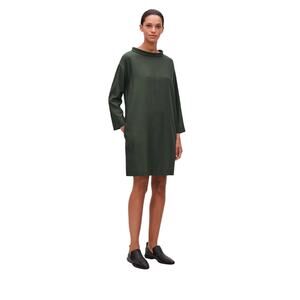 COS Small Long Sleeve Folded Mock Collar Dress Olive Green Lagenlook Minimalist